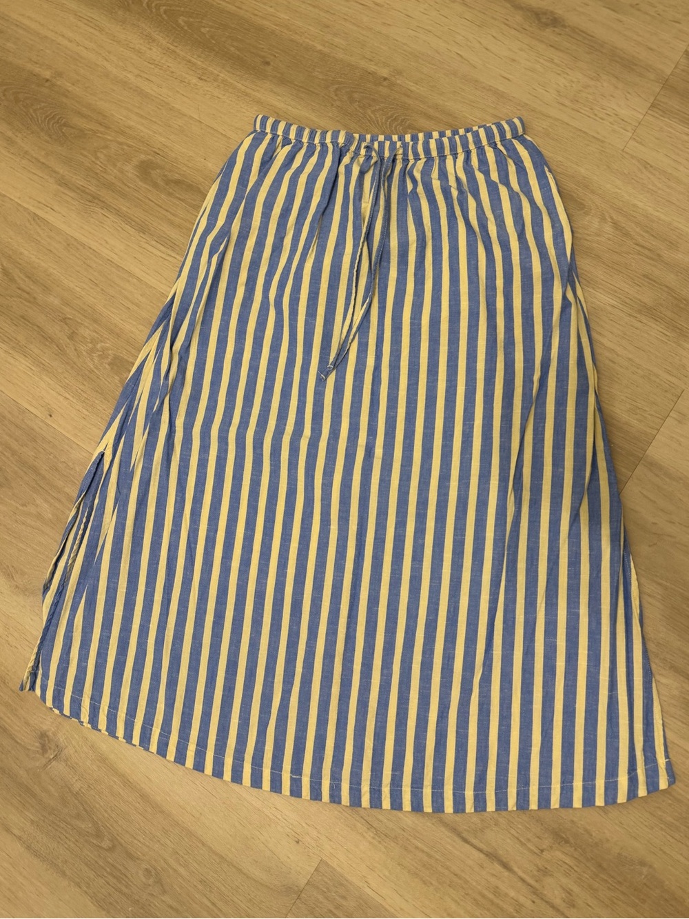 Universal Thread Blue and Yellow Vertical-Stripe Linen Midi Skirt